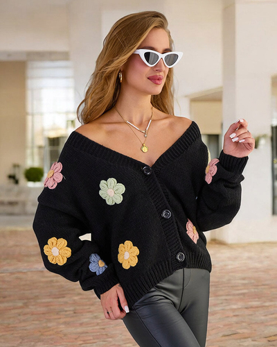 Royalfashion Pulover fără nasturi cu petice de flori pentru femei