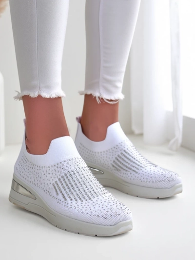 Royalfashion Pantofi sport cu talpă wedge pentru femei, slip-on, cu strasuri Qelavise