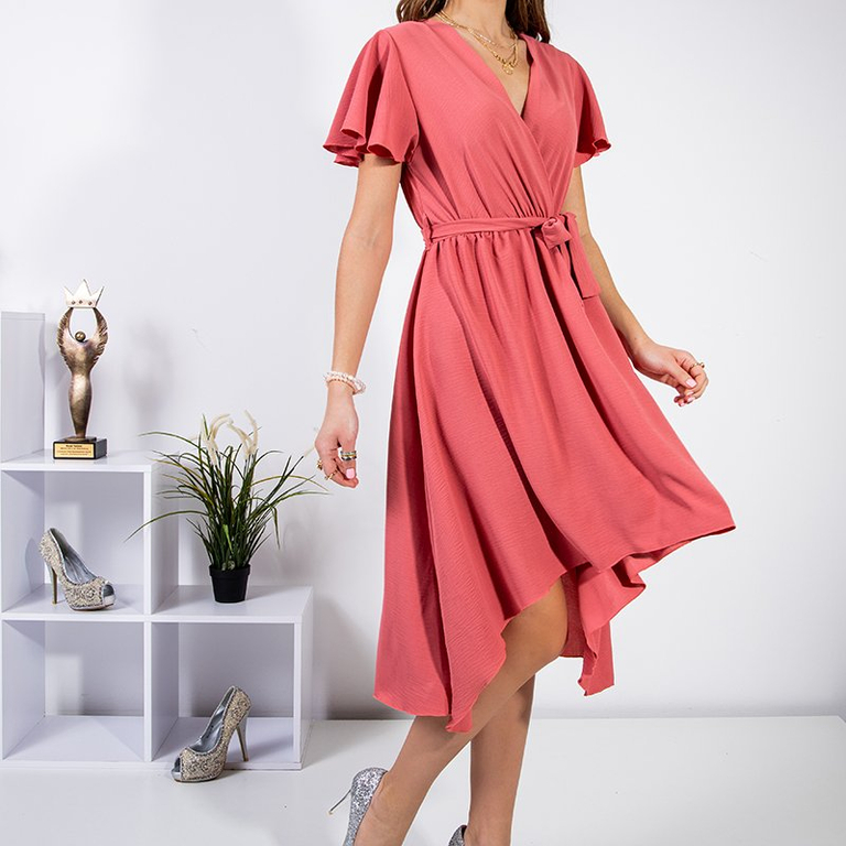 Rochie asimetrică roz închis până la genunchi - Îmbrăcăminte