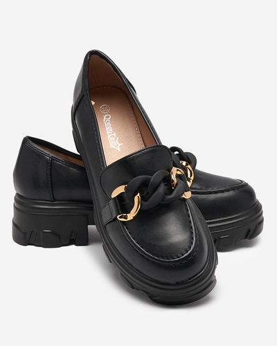 OUTLET Pantofi negri de dama cu talpa groasa cu decor Simero - Incaltaminte
