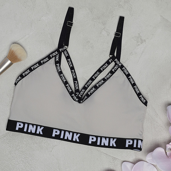 Sutien sport damă gri cu inscripții - Lenjerie intima