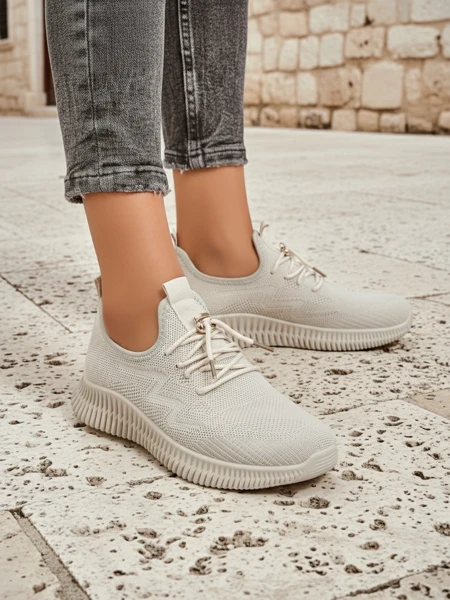 Aurelia Beige Royalfashion – Bezove damske tenisky tkanina snurovane