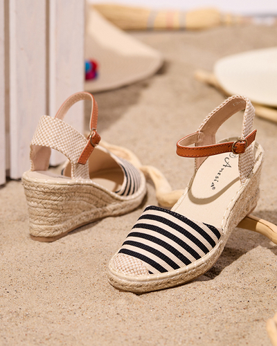 Espadrile negre de damă cu dungi pe pană Mecera - pantofi