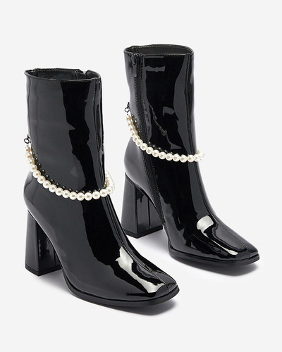 Cizme înalte stiletto de damă lăcuite negre Rassla- Footwear