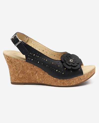 OUTLET Sandale negre dama cu pană ajurata Guliom - Pantofi