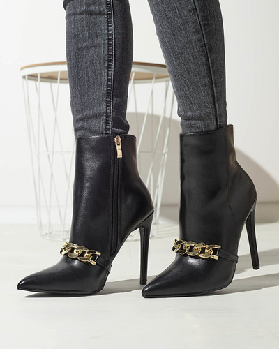 OUTLET Cizme stiletto negre decorate cu un lanț Rittle- Footwear