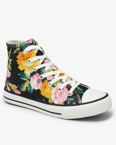 Royalfashion Adidași înalți de damă grafit imprimate cu flori colorate Fahenna