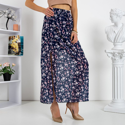 Fustă lungă albastru marin cu model floral - Îmbrăcăminte