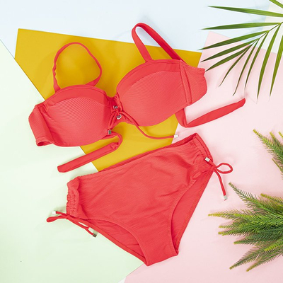 Costum de baie în două piese cu dungi de coral pentru femei - lenjerie de corp