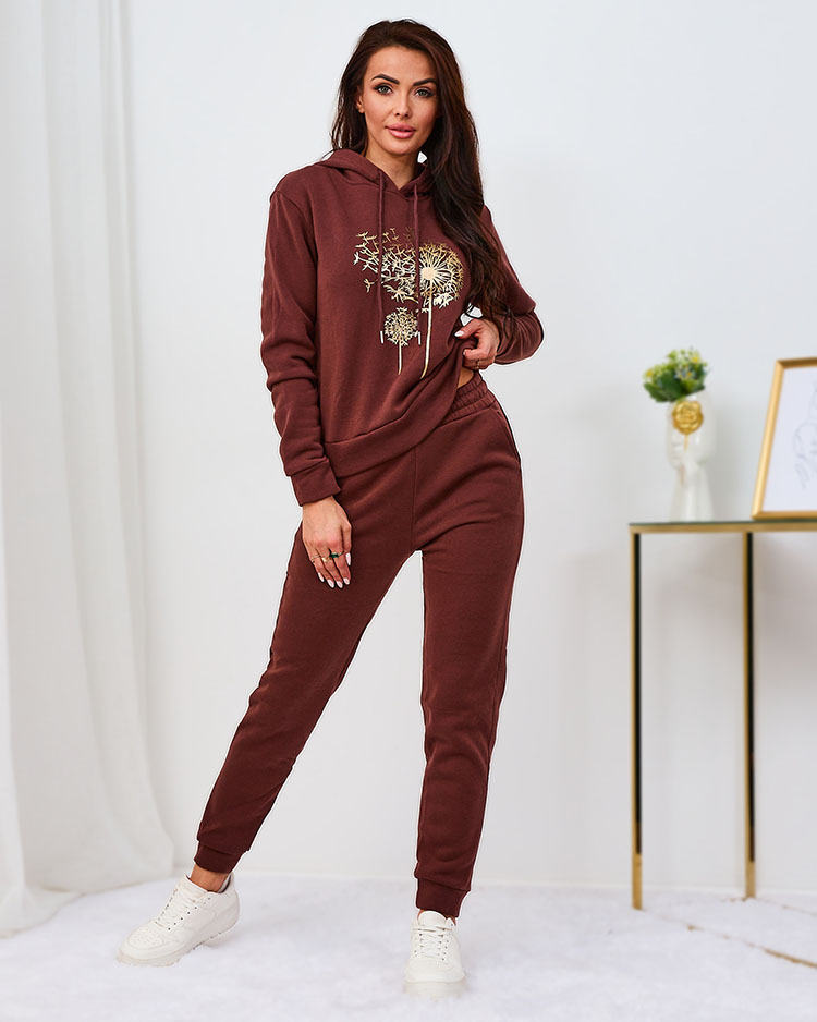 Royalfashion Set trening izolat negru pentru femei cu imprimeu auriu