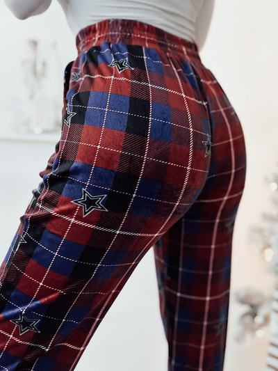 Royalfashion Pantaloni de damă din catifea în carouri, de culoare roșie
