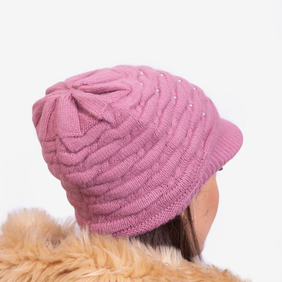 Pălărie caldă de damă roz închis cu perle - Accesorii