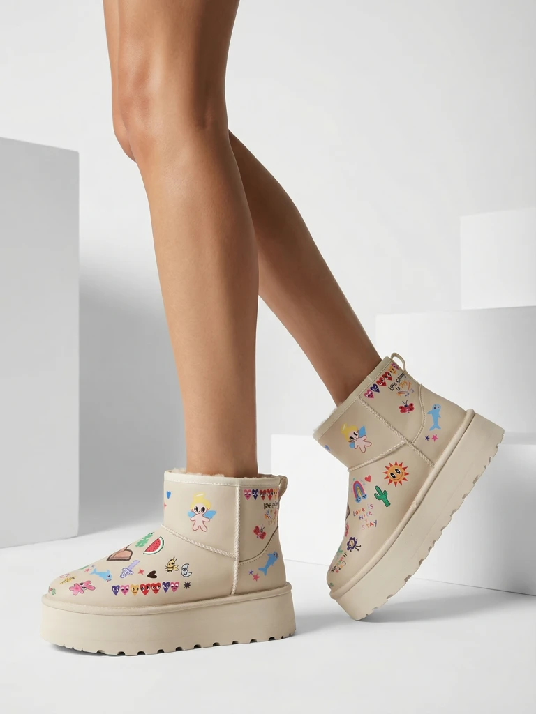 Ghete scurte de iarnă pentru femei Royalfashion cu stickere Hanaga