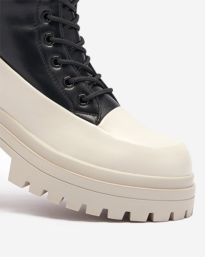 Cizme înalte de damă negre și bej Susker - Încălțăminte