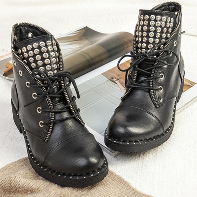 Czarne workery z dżetami Patelana - Obuwie