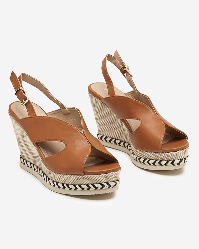 Sandale de damă cu pană înaltă camel Sapian - Pantofi