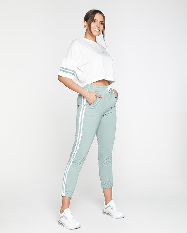 Set de trening sport pentru femei, verde și alb, cu dungi - Îmbrăcăminte