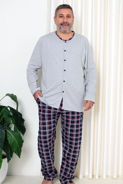 Pijamale din bumbac Royalfashion pentru bărbați cu model în carouri Mărime PLUS
