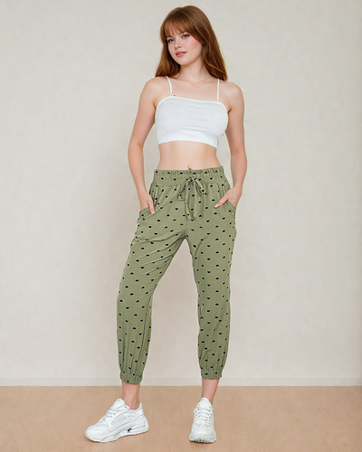 Royalfashion Pantaloni de damă din material textil cu inimioare