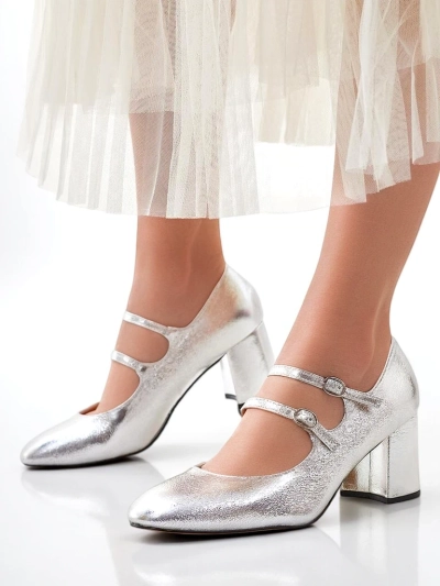 Pantofii din piele patent Royalfashion pentru femei, cu toc pătrat și curele Ovinna