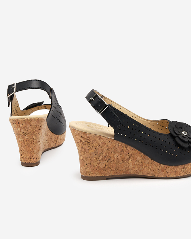 OUTLET Sandale negre dama cu pană ajurata Guliom - Pantofi