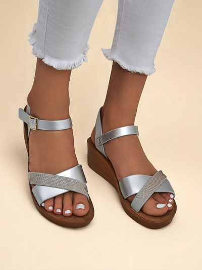 Sandale Royalfashion cu talpă wedge pentru femei, cu strasuri Allona