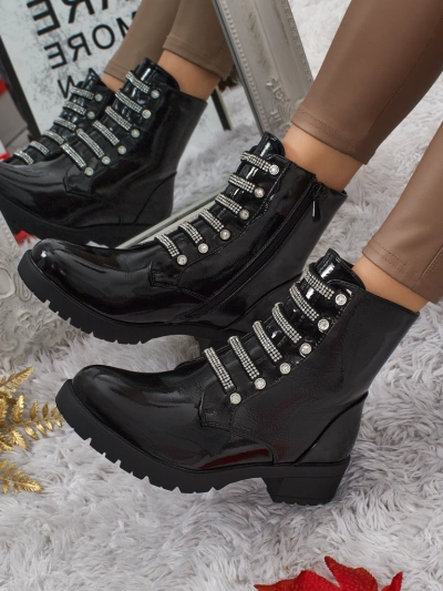 Botine de damă lăcuite cu șireturi Fjorra