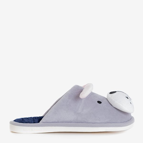 Papuci gri pentru femei cu câine Doggi - Pantofi