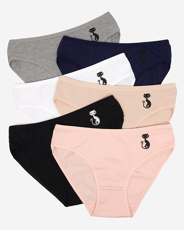 Set slip dama din bumbac cu pisica brodata - Lenjerie intima