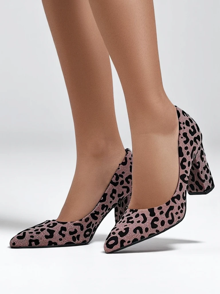 Royalfashion Pantofi cu toc pentru femei, imprimeu leopard Leoart