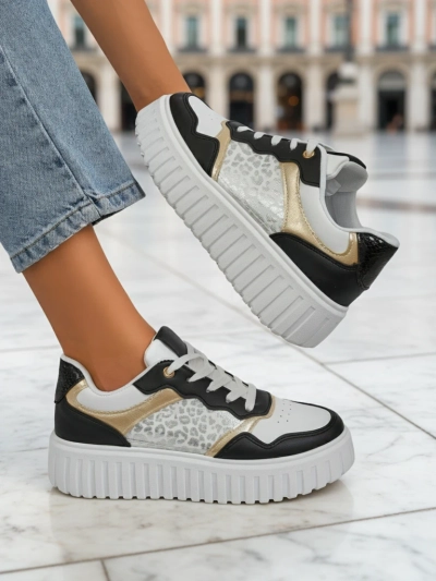 Damskie sneakersy Royalfashion Callista platforma czarne skóra eko rozmiar 40