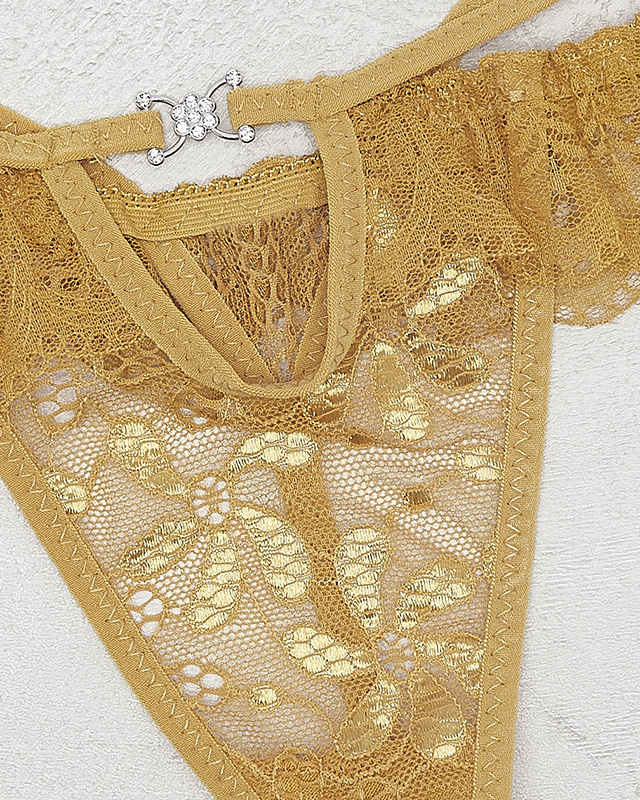 Tanga de dama din dantela mustar - Lenjerie intima