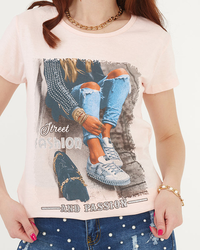 Tricou de damă roz cu imprimeu - Îmbrăcăminte