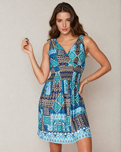 Royalfashion Rochie mini din stofă pentru femei cu imprimeu decorativ