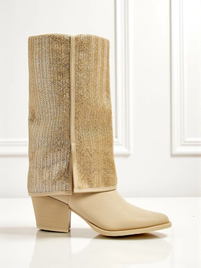 Botine de damă din piele ecologică cu toc gros și partea superioară decorativă Virelia