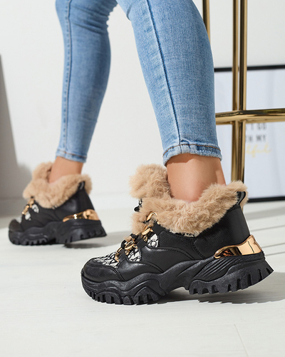 Pantofi sport de damă cu blană de culoare neagră Reyma- Footwear