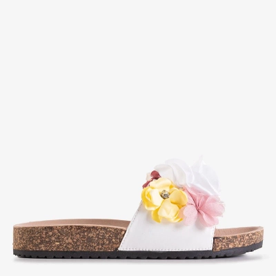 OUTLET Flip-flops de dama albe cu flori Florencia - Încălțăminte