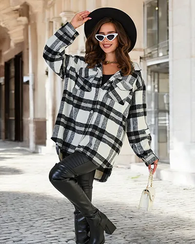 Royalfashion Palton tip cămașă din bumbac pentru femei