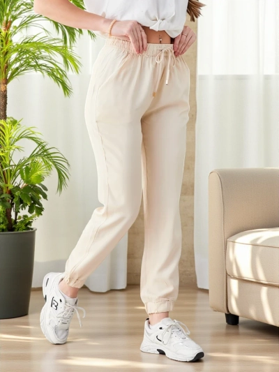 Pantaloni Jogger Eleganți de Damă Aura Bej Lyocell - Confort și Stil pentru Fiecare Zi