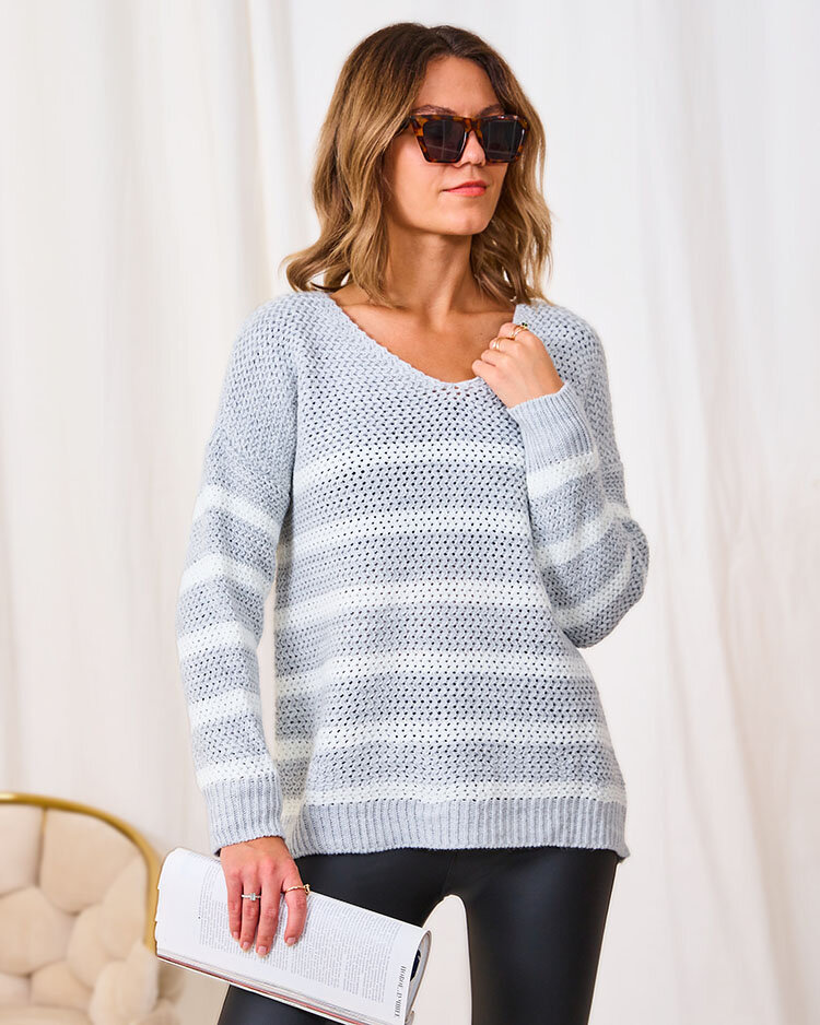 Royalfashion Pulover cu dungi gri deschis pentru femei