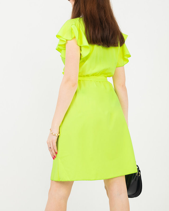 Rochie mini dama galben neon cu cravata - Imbracaminte