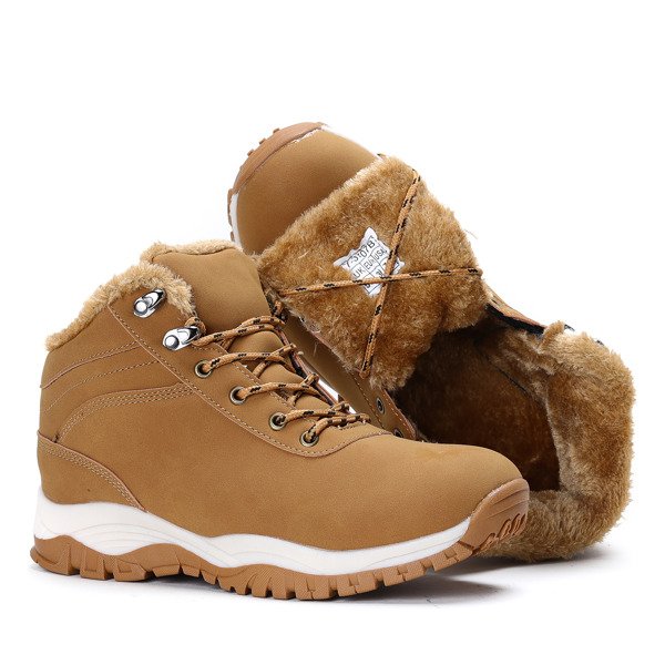 Ocieplane, damskie traperki w kolorze camelowym Reta- Obuwie