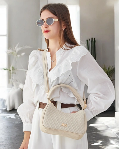Royalfashion Geantă de mână mică pentru femei, elegantă, din eco-piele, cu o căptușeală împletită