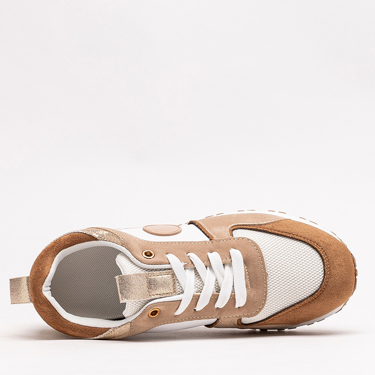 Pantofi sport de dama bej si maro cu sclipici Tenetika - Incaltaminte