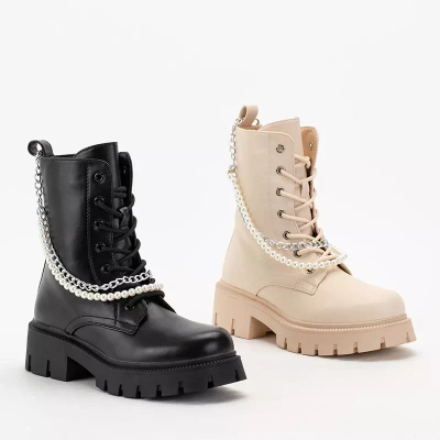 OUTLET Genti dama negre cu lant si perle Agsiva - Incaltaminte