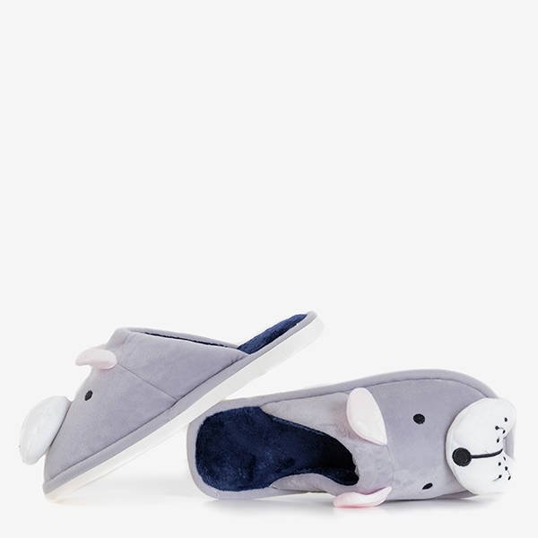 Papuci gri pentru femei cu câine Doggi - Pantofi