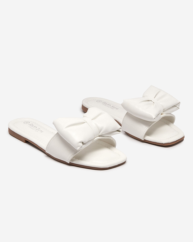 OUTLET Papuci albi de dama cu fundita Macline - Incaltaminte