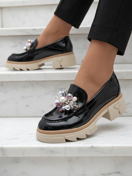 Livia Elegante - Mocasini Negri Luxoși cu Toc Plat