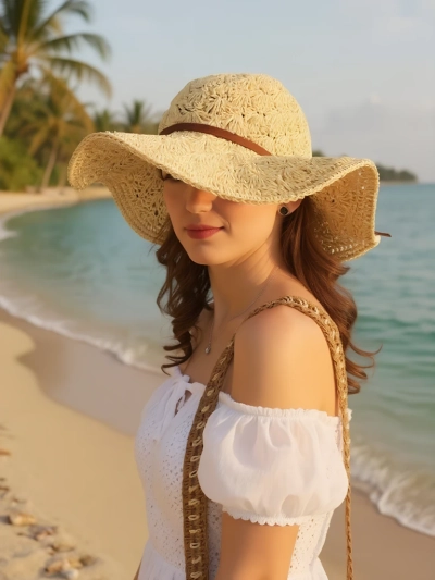 Royalfashion Pălărie de Paie pentru Femei cu Fundiță Belle