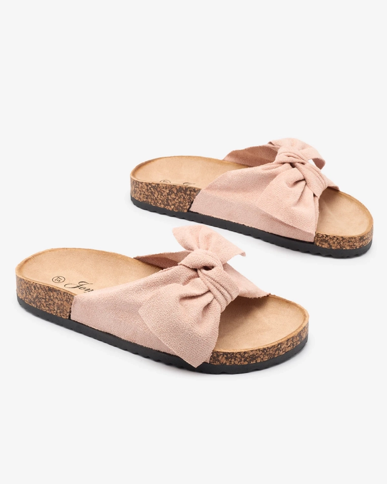 Șlapi de damă cu fundiță în roz Orofdo- Footwear